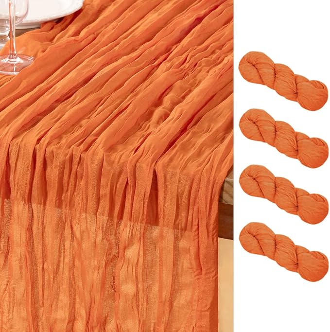 DeZerlor Orange Cheesecloth Table Runners 4 Pack Summer Boho Runners | by DeZerlor