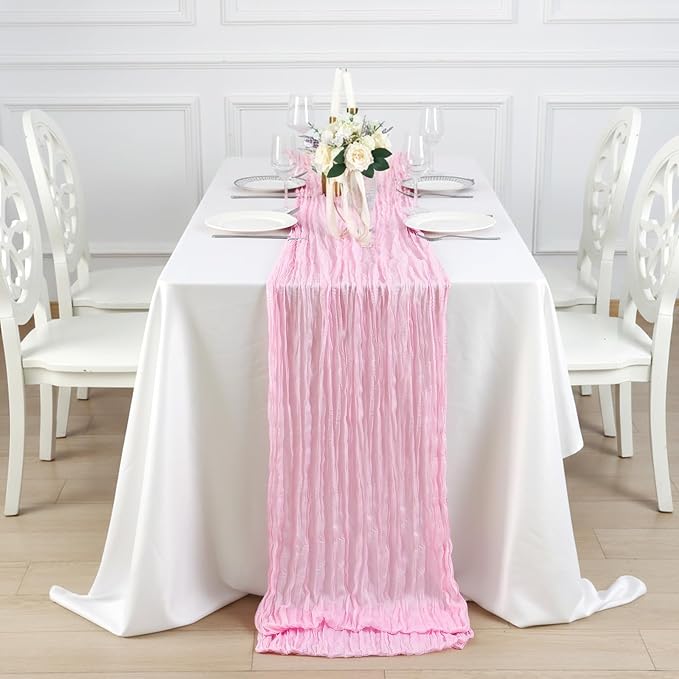 3 Pack Candy Pink Cheesecloth Table Runner 120 Inch Boho Wedding Decor | - Image 4