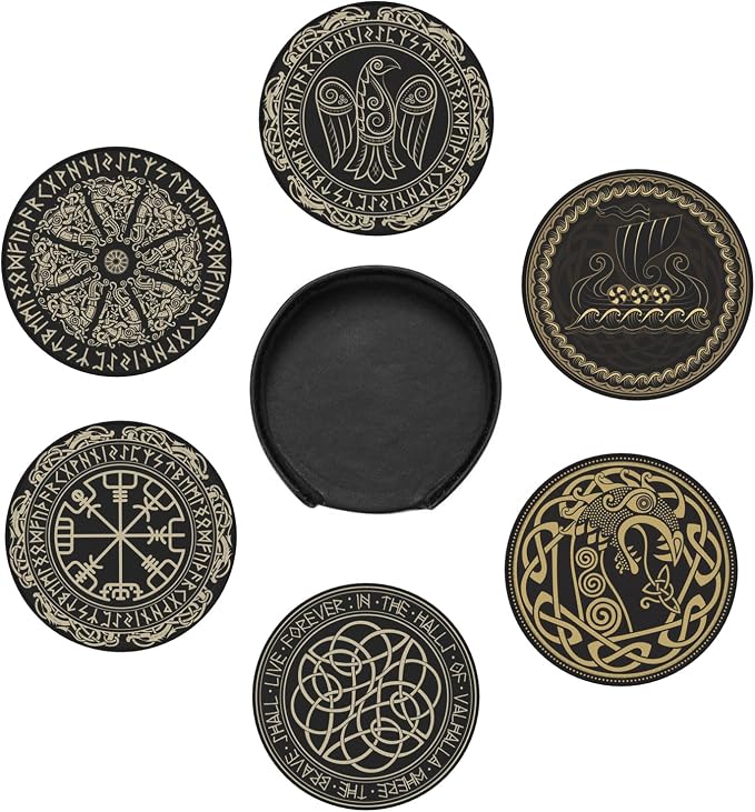 Black Viking Magical Runic Runes Leather Drinks Coasters - Image 2