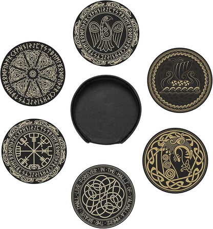 Black Viking Magical Runic Runes Leather Drinks Coasters - Image 2