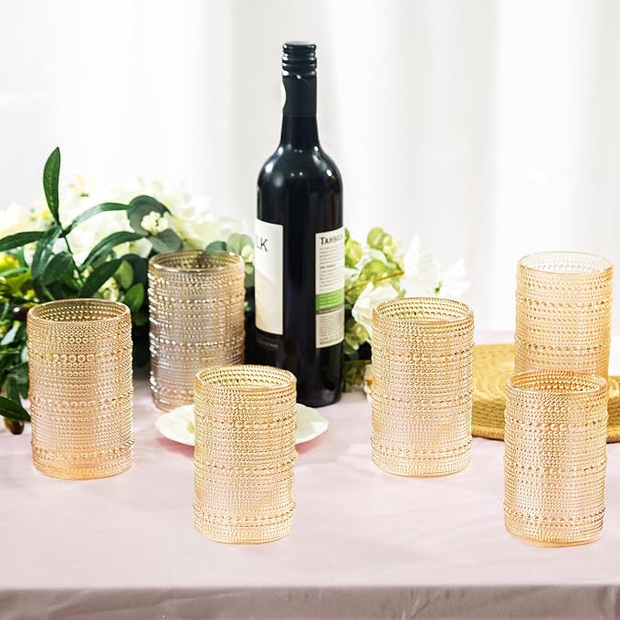 XKXKKE Amber Hobnail Beaded Drinking Glasses Set of 6, 15 oz Vintage Glassware - Image 3