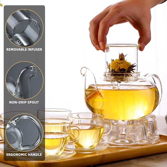 Glass Teapot Set, 34OZ/1000ML Glass Tea Kettle - Image 3