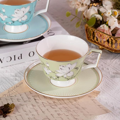 KAMMAK Ceramic Coffee Cups Saucers Set of 2, Porcelain Espresso Cups - Image 8