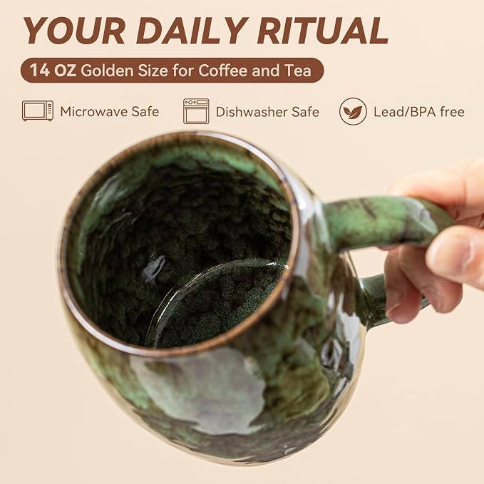 Unique Reactive Glaze Ceramic Coffee Mug - 14 oz Large Coffee Cup - Image 6