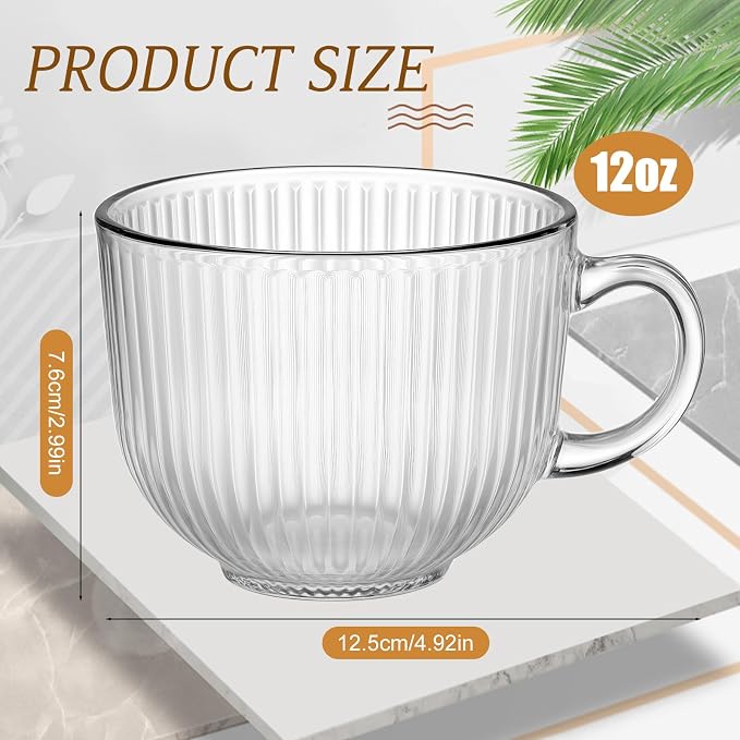 12 Pack Glass Coffee Mugs with Handles, 12 Ounces Glass Breakfast Mugs Bulk - Image 2
