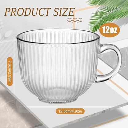 12 Pack Glass Coffee Mugs with Handles, 12 Ounces Glass Breakfast Mugs Bulk - Image 2