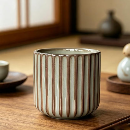 Japanese Ceramic Mug, Vintage Tea Cup 6oz Striped Cup No Handle Drinking Cup - Image 5