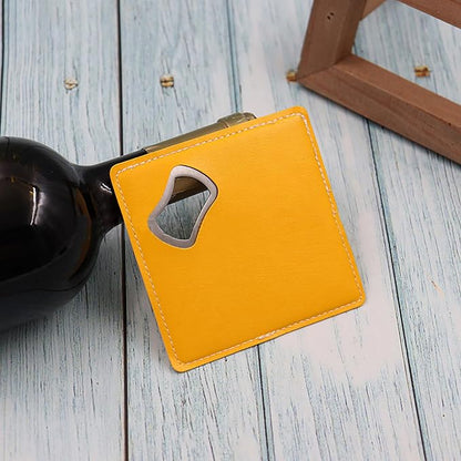 PU Leather Drink Coaster with Bottle Opener Stainless Steel Bartender Beer - Image 2