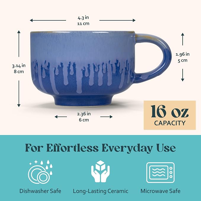 NOVA CERAMICS Blue Coffee Mug - 16 oz Ceramic Mug - Neptune | Blue Mug Style - - Image 4
