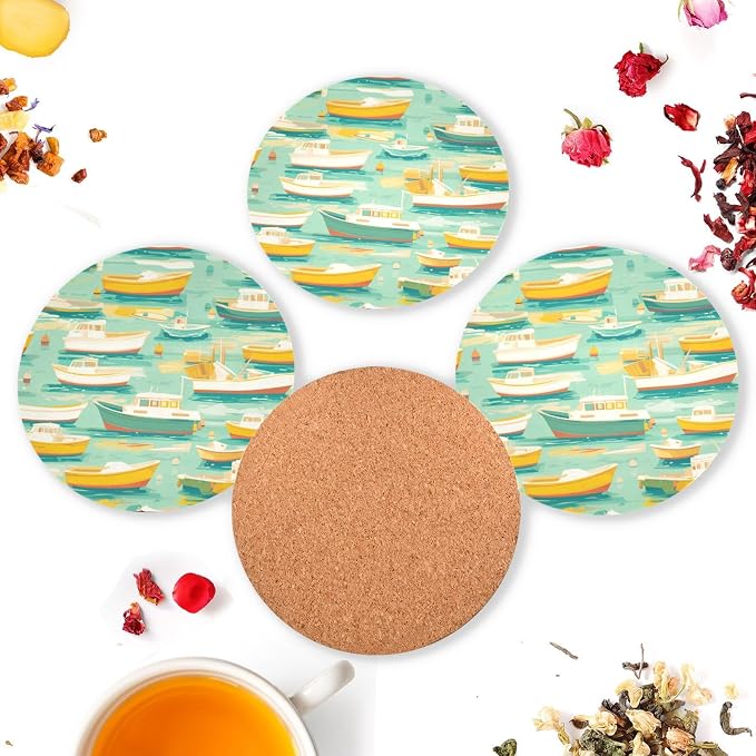White and Yellow Boats in Green Lake Pattern Absorbent Coaster - Image 6