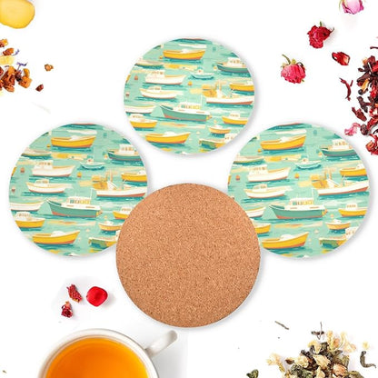 White and Yellow Boats in Green Lake Pattern Absorbent Coaster - Image 6