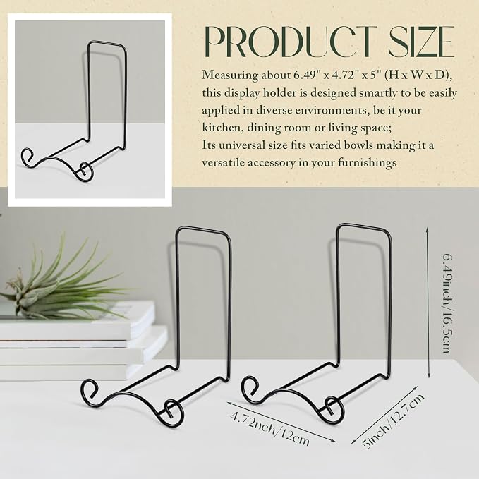 Wrought Iron Bowl Deep Platter Stand Detachable Metal Scroll Display Rack Easel - Image 2