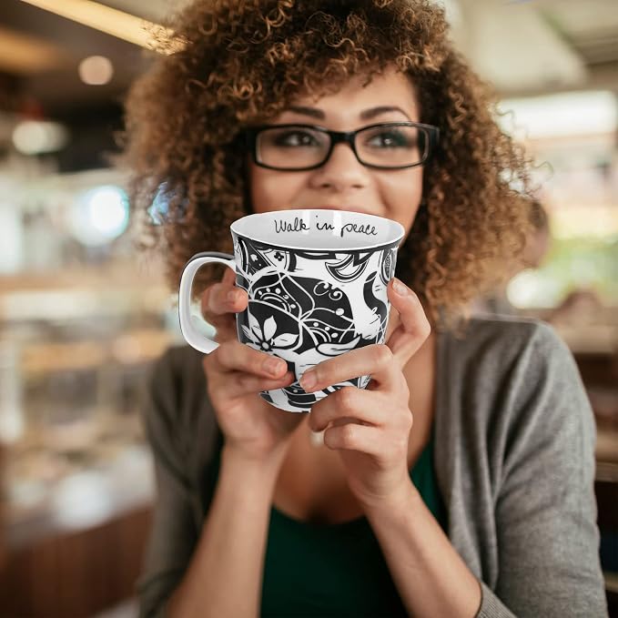 Karma Gifts 14 oz Black and White Boho Mug Elephant - Image 6