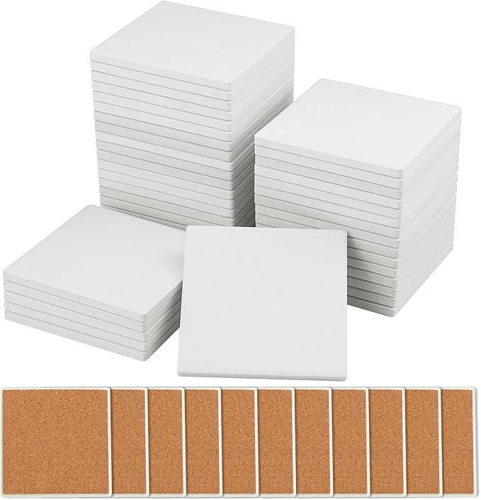 40 Pieces 4 Inch Blank Ceramic Coasters, Unglazed Ceramic Tiles Coasters by GNIEMCKIN