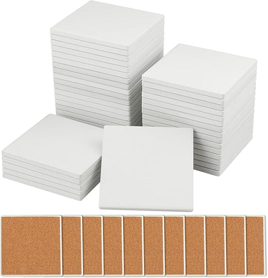 40 Pieces 4 Inch Blank Ceramic Coasters, Unglazed Ceramic Tiles Coasters by GNIEMCKIN