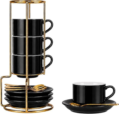 8 Ounce Cappuccino Cups Set of 4, Includes Display Stand, Cups Saucers by Renewrevital