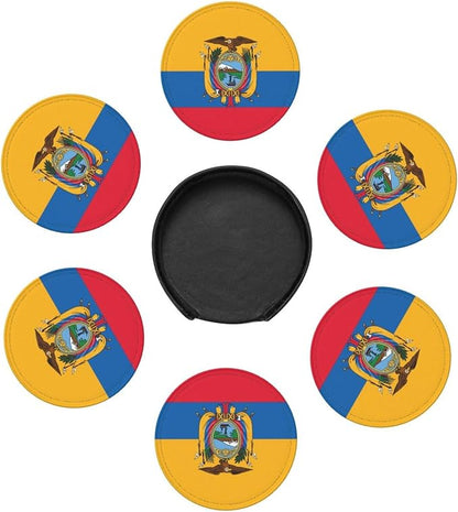 6 Pack Ecuador Flag Leather Coaster - Image 3