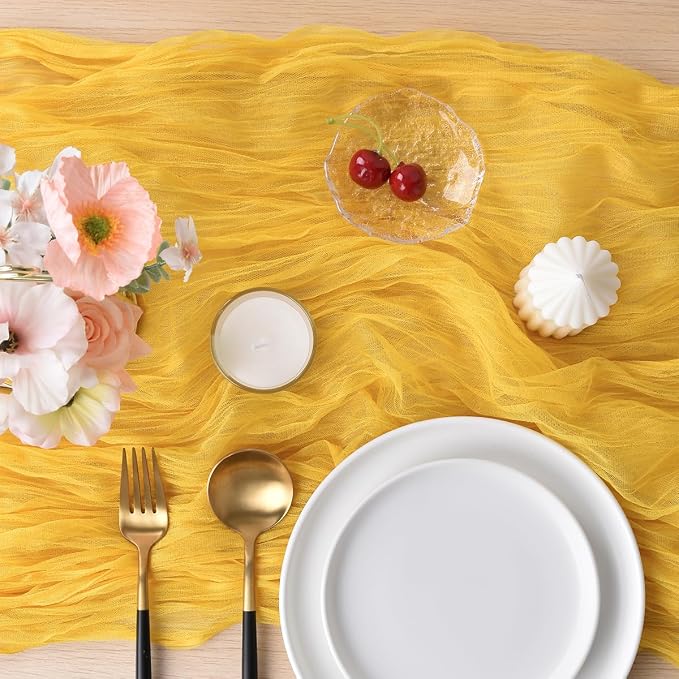 Yellow Cheesecloth Table Runner Cheese Cloth Wedding Birthday Party Decor | - Image 4