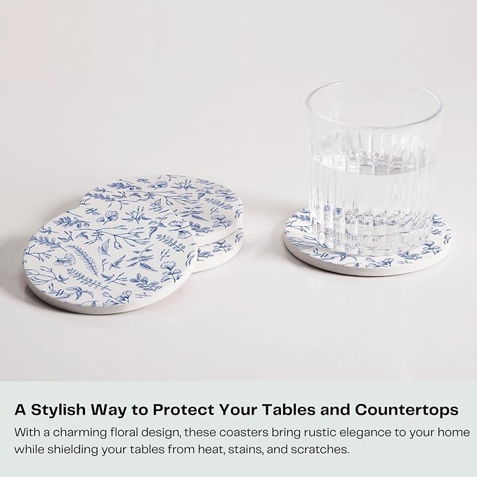 Set of 6 Floral Blue and White Coasters - Image 2