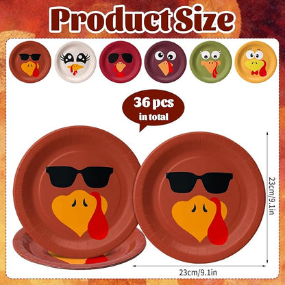 AnyDesign Fall Turkey Paper Plates Thanksgiving Turkey Face Disposable Plates 9 - Image 2