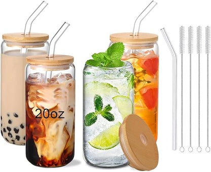 20oz Glass Cups with Lids and Straws Set of 4 – Aesthetic Large Iced Coffee by DAMCONME