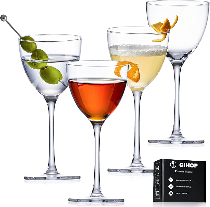 GIHOP Nick and Nora Cocktail Glasses, Small Coupe Martini Glasses Set of 4 | by GIHOP