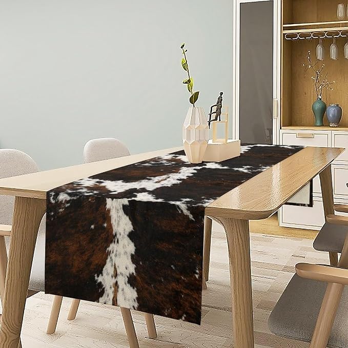 Vintage Cow Print Table Runner, Rustic Cottage Country Farm Animal Fur Skin - Image 2