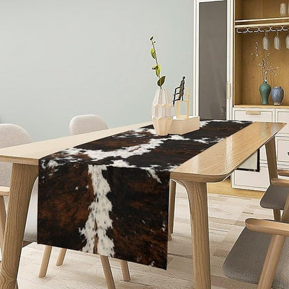 Vintage Cow Print Table Runner, Rustic Cottage Country Farm Animal Fur Skin - Image 2