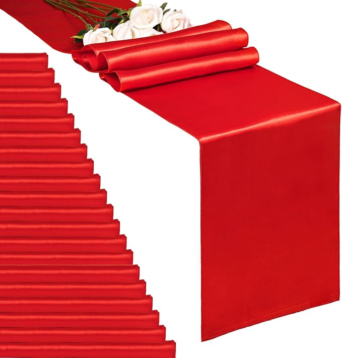 20-Pack Red 12 x 108 inches Long Premium Satin Table Runner | Wedding, by REWOMC