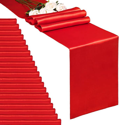 20-Pack Red 12 x 108 inches Long Premium Satin Table Runner | Wedding, by REWOMC