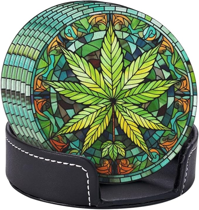 Weed Coasters for Drinks, Weed Decor Bar Drink Coasters for Coffee Table by petloverdoglovercommunity