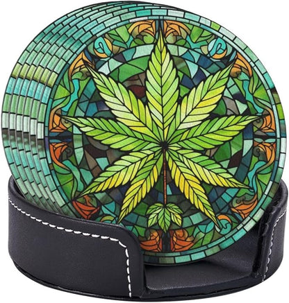 Weed Coasters for Drinks, Weed Decor Bar Drink Coasters for Coffee Table by petloverdoglovercommunity