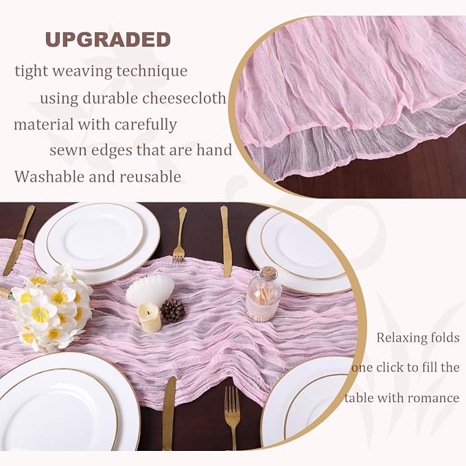 Light Pink Cheesecloth Table Runner 35 x 157 Inch Boho Gauze Table Runner - Image 5