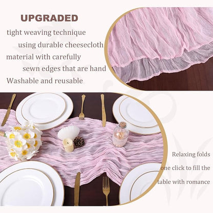 Light Pink Cheesecloth Table Runner 35 x 157 Inch Boho Gauze Table Runner - Image 5