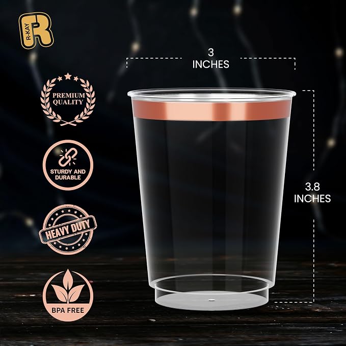 R-kay Rose Gold Plastic Cups, Heavy Duty 10 OZ Disposable cups, Plastic - Image 6