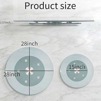 28" Glass Lazy Susan for Dining Table, Glass Turntable Table Centerpiece with 6 Rotating Wheels, 360° Smooth and Silent Spin Tabletop Rotating Tray, for Family Gatherings, Banquets, Weddings, 72 cm