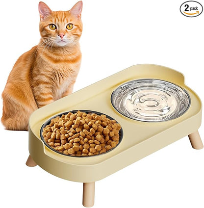 Elevated Cat Bowl, Raised Cat Food and Water Bowl Set by HIAIEVIY