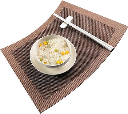 Wedge Shape Placemats for Round Dinner Table Woven Vinyl Wipe Clean Non Slip Plastic Table Mats Set of 4（Brown）