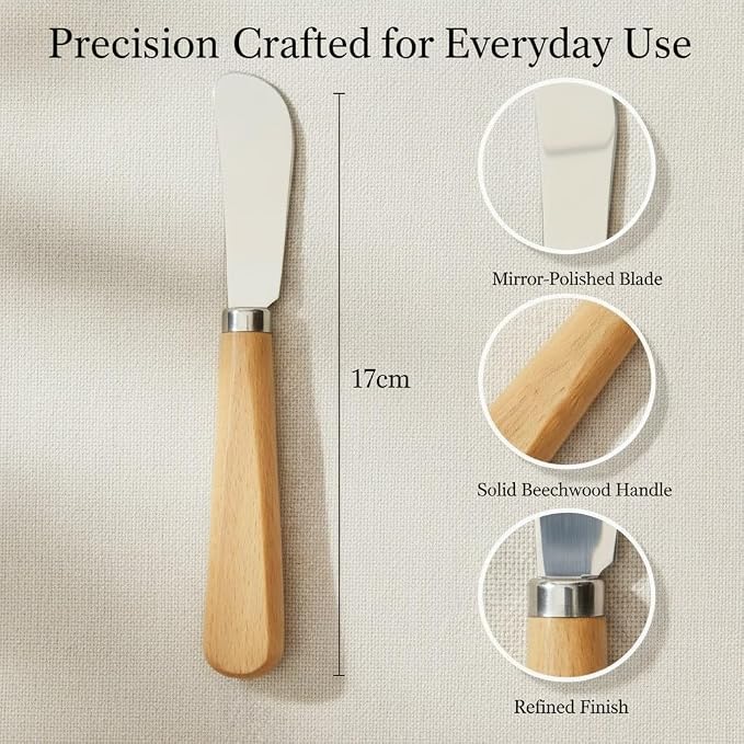 LacusMare Butter Knives Set of 2, Beechwood Handle, Durable Stainless Steel - Image 4