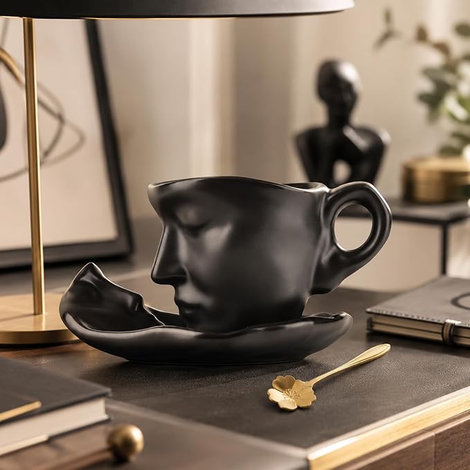 Tea Cup and Saucer Set Ceramic Kissing Couple Coffee Mug Set - Image 5