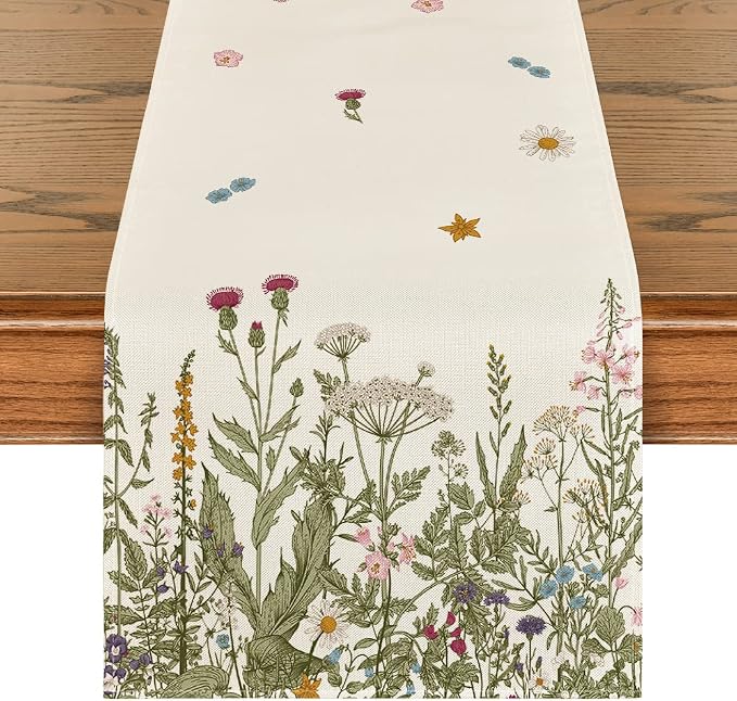 Artoid Mode Antique Herbs and Wild Flowers Summer Table Runner, Spring Fall by ArtoidMode