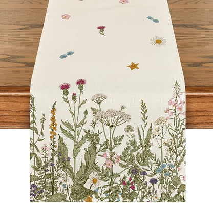 Artoid Mode Antique Herbs and Wild Flowers Summer Table Runner, Spring Fall by ArtoidMode