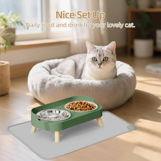 Elevated Cat Bowl with Food Mat, Raised Cat Food and Water Bowl Set - Image 7