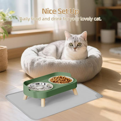 Elevated Cat Bowl with Food Mat, Raised Cat Food and Water Bowl Set - Image 7