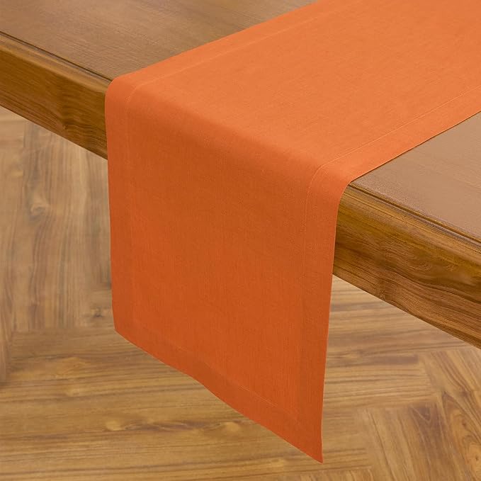 Solino Home 100% Pure Linen Dining Table Runner Orange, Fete 14 x 144 in | - Image 3