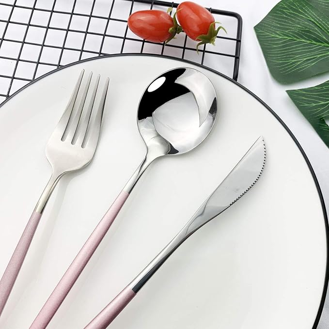 JASHII Flatware Serving Set 24 Piece, Stainless Steel Silverware Set, Modern - Image 4