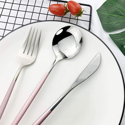 JASHII Flatware Serving Set 24 Piece, Stainless Steel Silverware Set, Modern - Image 4
