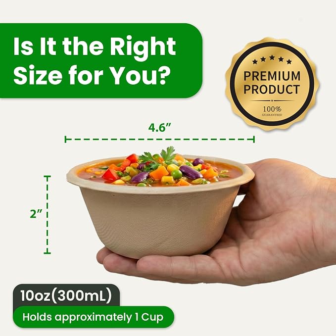 10 Oz Bamboo Disposable Bowls For Hot Soup, 100 Pack - Image 2