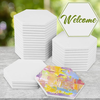 50 Pieces 3.75 Inch Hexagon Blank Ceramic Coasters, Unglazed Ceramic Tiles - Image 4