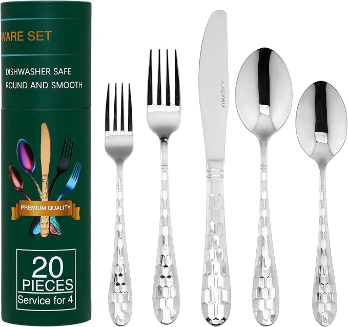 20-Piece Silverware Set, Flatware Cutlery Silverware Set Service by AJIEVWU-BESTFORYOU
